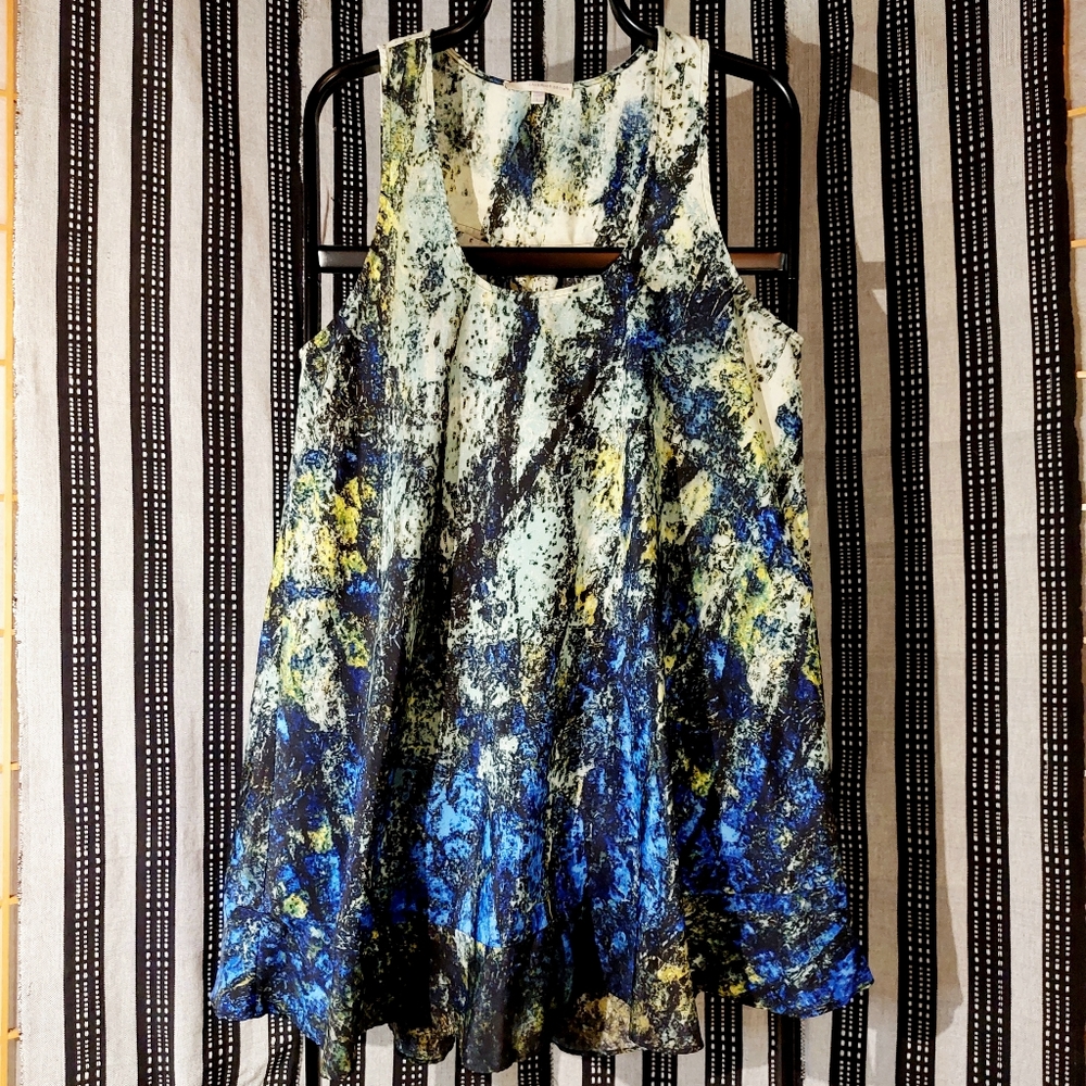 Lavender Brown Blue Black Yellow Abstract High-Low Dress